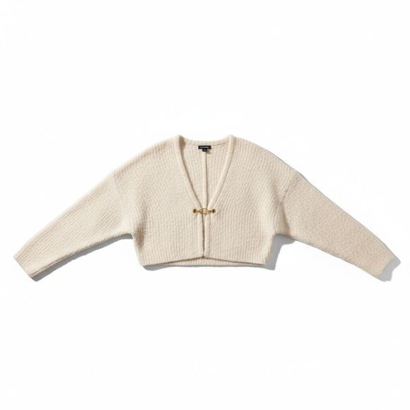 Vintage Crop Top Sweater Women Size XS Ivory Short Cropped Gold Chain Cult Punk - Picture 8 of 14